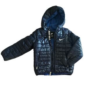 Youth Boys Nike Size L / 7 Blue Full Zip "JUST DO IT" Puffer Coat Jacket winter